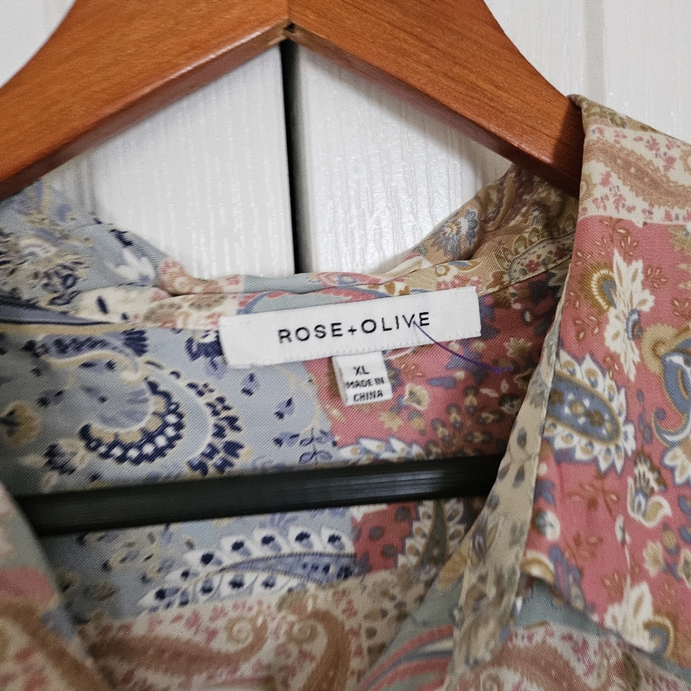 Rose + Olive Paisley Patchwork Button Down Blouse… - image 7